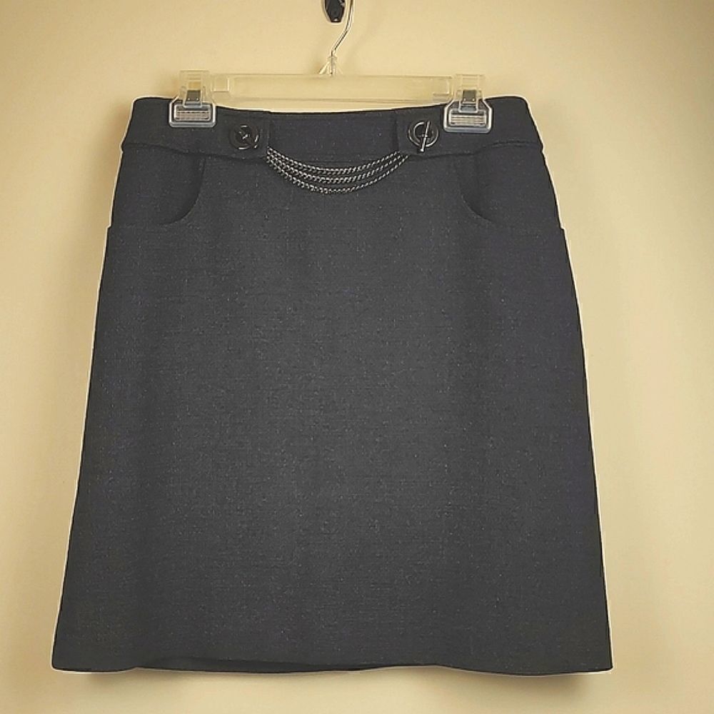 Worth A-line Toggle Chain Tweed Skirt Black and Silver Size 8